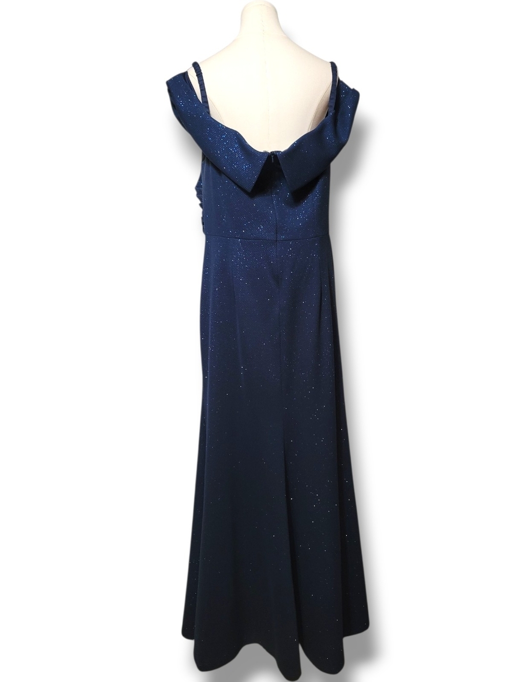 OLEG CASSINI - 16W Sparkle Navy Draped Evening Gown - Picture 2 of 8